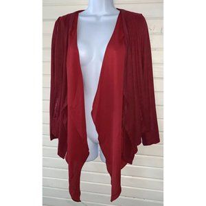 NWT Milla Open Jacket Chiffon Trim Layered Sz SMALL Faux Leather Red $79
